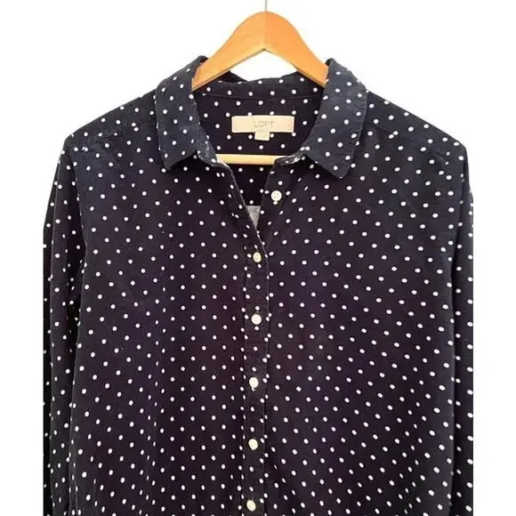 Loft Navy Dotted Button Up Long Sleeve Corduroy Everyday Shirt S Normcore Preppy - Picture 5 of 8